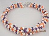 tpn116 Five strands colorful twisted pearl neckalce with amethyst and coral beads
