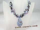 tpn133 Unusual 17inch freshwater pearl and gemstone twisted necklace in tirple rows