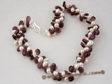 tpn135 Handmade twisted necklace for fall made with side drilled pearl& crystal beads