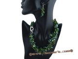 tpn142 Triple twisted blister pearl& teardrop crystal necklace in green