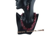 tpn144 whoesale wine red blister pearl& faceted crystal Triple strand twisted necklace set