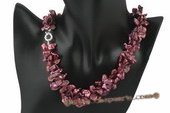 tpn162 Double rows wine red side drilled keshi pearl twisted necklace