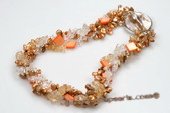 tpn186 Three Twisted Strands Keshi Pearl Necklace with Crystal& Shell beads