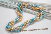 Tpn204 Trendy Four Rows Colorful Cultured Pearl Twisted Necklace