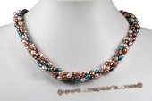 Tpn205 Colorful Four Rows 4-5mm Cultured Pearl Twisted Necklace