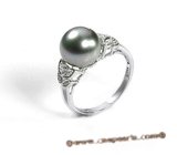 Tpr004 Sterling silver 10-11mm black Tahitian Pearl & Swarovski CZ's wedding Ring