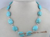 tqn015 15*19mm oval bule nature turquoise necklace Alternating with crystal beads