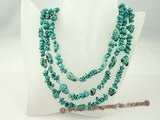 tqn019 Three Strands Turquoise Nuggets and crystal  Necklace