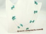 tqn023 Green nugget turquoise llusion floating double strands necklace