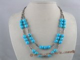 tqn024 Blue round turquoise with silver pipe layer necklace