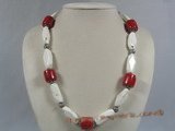 tqn034 12*30mm faceted stick turquoise necklace with red coral