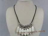 tqn036 white 12*30mm stick turquoise black ripple leather necklace
