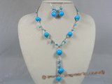 tqset010  Fanshion 12mm turquoise sterling silver Y style necklace earrings set