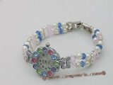 wbr101 Handmade potato pearl and crystal stretchy watch bracelet