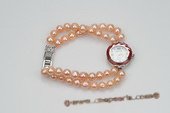 wbr103 Designer Pink potato pearl stretchy Steel watch bracelet