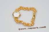 wbr105 Golden Color Nugget Pearl Steel Watch Wrist Bracelet
