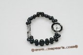 wbr108 Handcraft Black Cultured potato Pearl Watch Bracelet