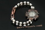 wbr273 Hand wrapped unique flower shape watch with pearl and crystal