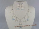 wn006 Stylish Baroque salt water pearl with Austria crystal wedding necklace set