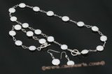 wn017 sterling silver white coin pearl and ribbed rolo links necklace jewelry set on sale