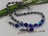 wn024 Handcrafted Blue crystal with black pearls Wedding Necklace Set