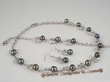 wn030 Black bread pearl and plate Silver Vine Bridal jewlery set