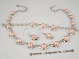 wn031 Heart pattern CZ valentine's necklace set with pink bread pearl