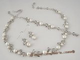 wn036 Heart pattern CZ valentine's necklace set with white bread pearl