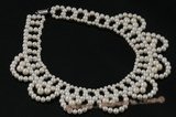 Wn043 Hand kniteed white freshwater pearl bridal costume necklace