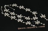 Wn048 Hand wired 925silver freshwater pearl Floating Flowers choker  bridesmaid necklace