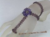 zbr030 Purple faceted crystal bracelet/necklace with layer flower zircon pendant