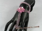 zbr031 Pink faceted crystal & layer flower zircon bracelet/necklace