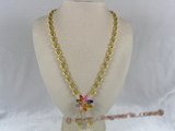 ZN007 Handmade oval zircon necklace with multi-color layers flower pendant