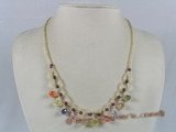 ZN009 Hand-wired multi-color tear-drop zircon necklace with garnet beads