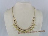 ZN010 Hand-wired yellow tear-drop zircon necklace with garnet beads