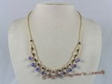 ZN011 Hand-wired purple tear-drop zircon necklace with garnet beads