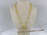 ZN014 Hand-wired yellow coin zircon necklace with layers flower pendant