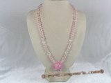 ZN016 Hand-wired pink coin zircon necklace with layers flower pendant