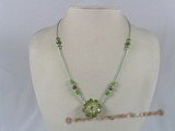 ZN020 Hand-wired green zircon beads & faceted crystal necklace