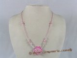 ZN021 Hand-wired pink zircon beads & faceted crystal necklace