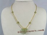 ZN023 Hand-wired green heart-shape zircon bead necklace wholesale
