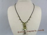ZN025 Hand-wired 6 petals flowers-design green zircon bead necklace Wholesale