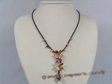 ZN026 Hand-wired multi-color zircon bead necklace with 6 petals flowers-design