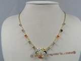 ZN033 wholesale layer flower multi-color zircon& glass beads necklace