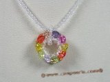 ZN038 white chinese crystals with multicolor zircon flower pendant necklace
