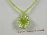ZN040 Faceted chinese crystals necklace with green zircon flower pendant