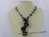 ZN047 Grey potato pearl& green shell necklace with black layer flower zircon pendant