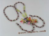 ZN052 Multicolor Cultured seed pearl& multicolor layer flower zircon necklace
